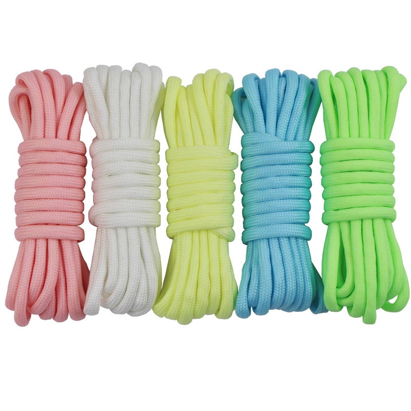 UOOOM 5 Colors x 10 Feet Luminous Paracord Bracelet Cord 4mm Glow in The Dark 9 Strands Parachute Rope Outdoor Survival Rope for DIY Hand Woven Paracord Lanyard Keychain - Image 1